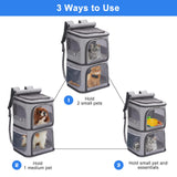 VOISTINO 2-in-1 Double Pet Carrier Backpack for Small Cats and Dogs, Portable Pet Travel Carrier, Super Ventilated Design, Ideal for Traveling/Hiking/Camping, Large Size