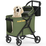 PAWZIDEA Large Dog Stroller up to 80 lbs, No-Zip 180° Reversible Canopy Lockable, Heavy Duty Pet Stroller for 2 Medium Dogs One-Hand Foldable, Low-Entry, All-Terrain Jogger Wheels, Storage Organizer
