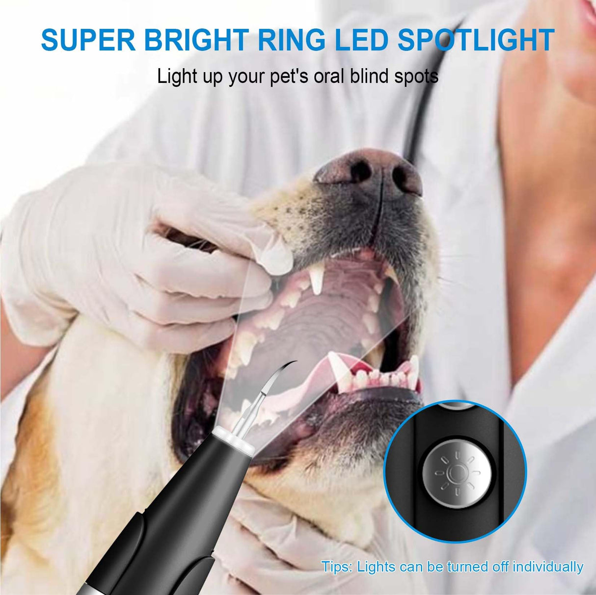 Ni-SHEN Plaque and Tartar Remover, Dog Ultrasonic Teeth Cleaner Toothbrush for Tartar and Stains with LED Light, 5 Modes Low Noise Sonic Tooth Cleaning Kit Tool for Dogs (Black)