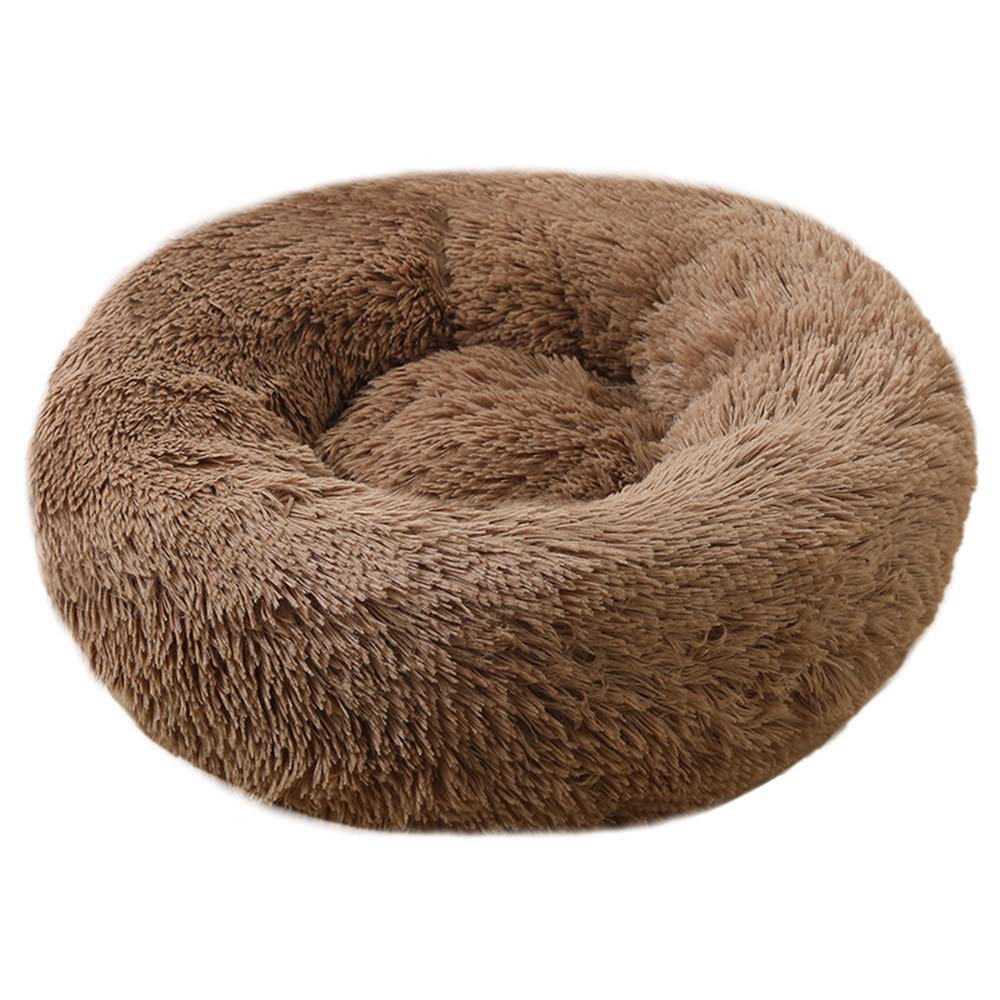 BODISEINT Faux Fur Dog Bed Cat Bed,Shag Round Anti-Anxiety Pet Calming Bed Doughnut Cuddler for Medium Large Puppy Dog Cat Kennel Cushion Self Warming Bed (28'' D x 8'' H, Coffee)