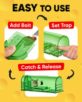 Motel Mouse Humane Mouse Traps No Kill Live Catch and Release 4 Pack - Reusable, Easy to Use & Clean, No Touch Release, Sensitive Includes Cleaning Brush, Instruction Manual & Video - Mousetrap Indoor