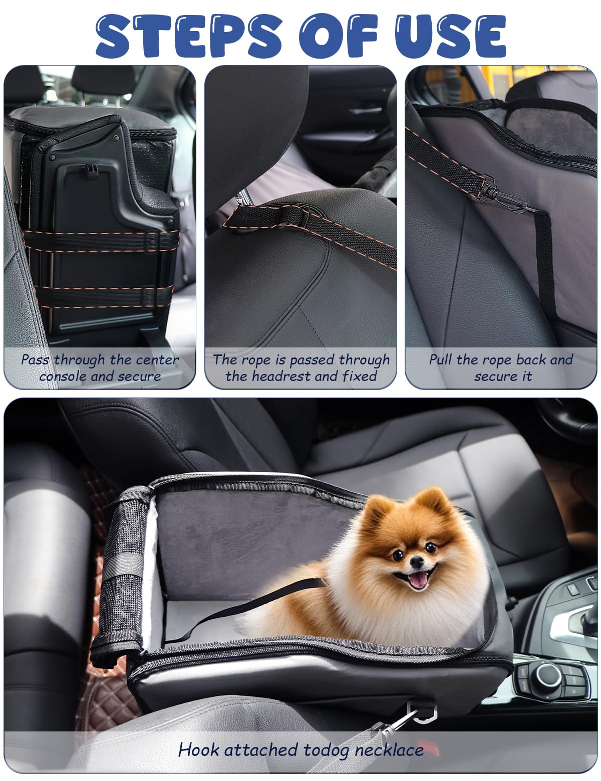 Dog Car Seat for Small Dogs, Portable Center Console Dog Car Seat, Pet Travel Backpack with Safe Protection Hooks and Double Fixation Seat Belts, Suitable for Small Dogs & Cat Under 12 lbs