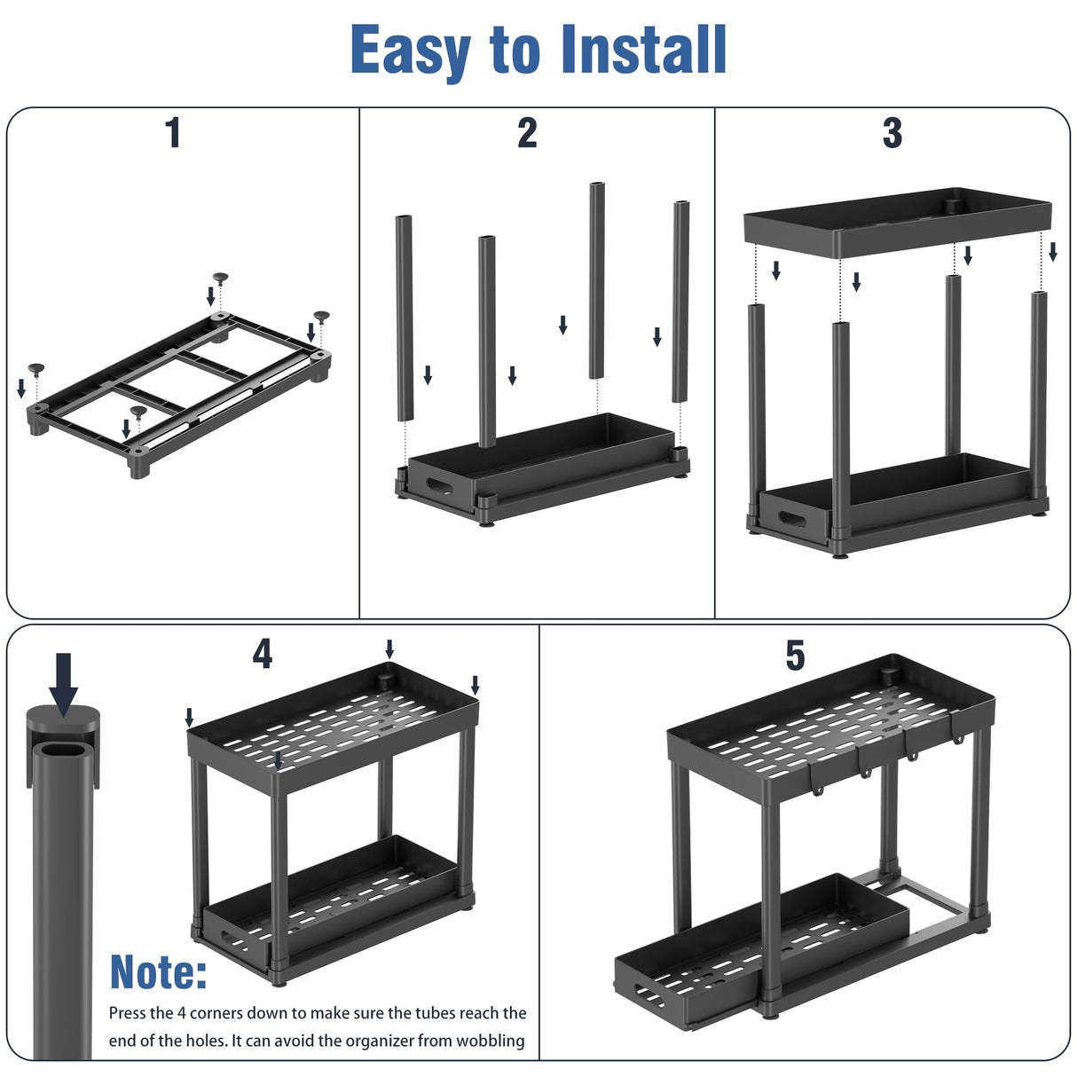 2 Pack Pull-Out Storage Organizers, Under Sink Organizer and Storage for Bathroom & Kitchen,Multi-Purpose Under Cabinet Organizers and storage Black