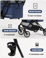 797Audio Dog Stroller for Small Medium Dogs, Pet Stroller for Cats Puppy Up to 121lbs,Foldable,One Click Folding,4 Wheel Shock Absorption,Adjustable Canopy with Sun Shades,Removable Washable Pad(Blue)