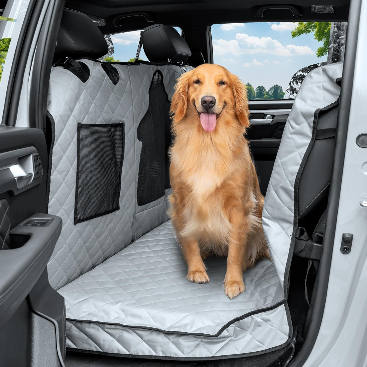 CarChic Dog Car Seat Cover for Back Seat - Waterproof Pet Hammock with Embedded Insert Door Protectors (XLarge for Crew Cab Truck with Fold‑Up Seat)