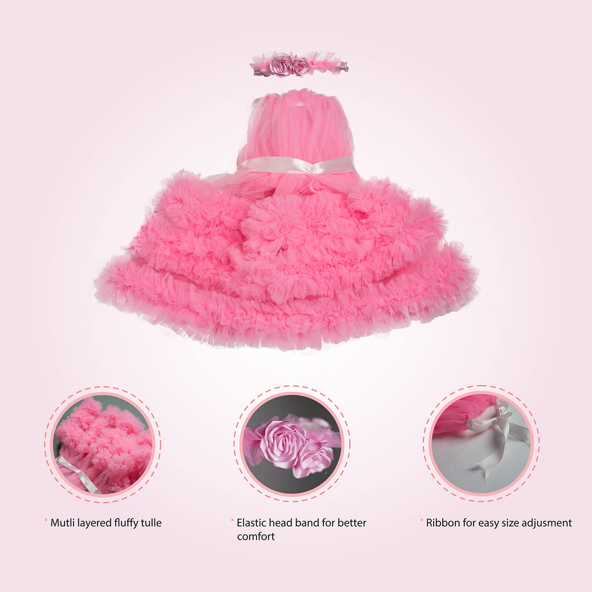 Puptail Medium & Large Dog Dress with Dog Bandana - Pink (Shih Tzu, Labrador, Golden Retriever, Pug & Cat Cloths)