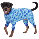 LovinPet Shirts for Pitbull Dogs, Pjs for Large Dogs, Lightweight Onesie, Sea Shark Action Print, Dog Clothing, UV Protection, Easy Wearing Adorable Dog Jumpsuit /3XL