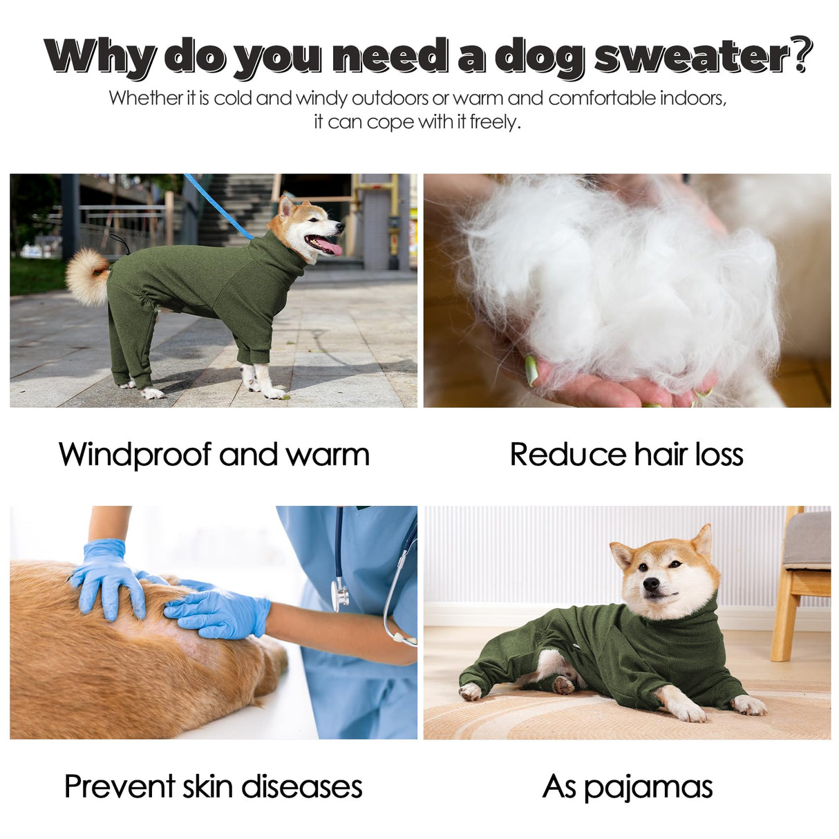 Dotoner Pullover Dog Sweater with Leash Hole - High Collar Cold Weather Vest for Large Dogs - Indoor & Outdoor Use