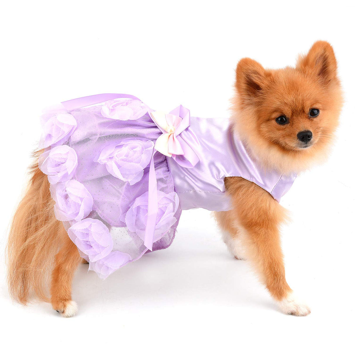 PAIDEFUL Pet Dress for Small Dog Girls Luxury Puppy Wedding Dress Rose Flower Lace Tutu Skirt Silky Bow Birthday Party Dog Clothes,Purple,Size XL