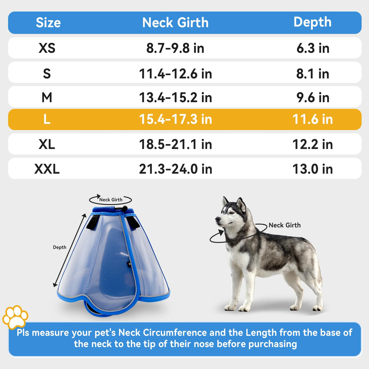 Vithael Upgraded Dog Cone Collar for Dogs After Surgery, Soft Breathable Pet Recovery Collar with Double-Layer Design, Adjustable Dog Cone Collar for Large Medium Dogs, Elizabethan Collar (L, Blue)