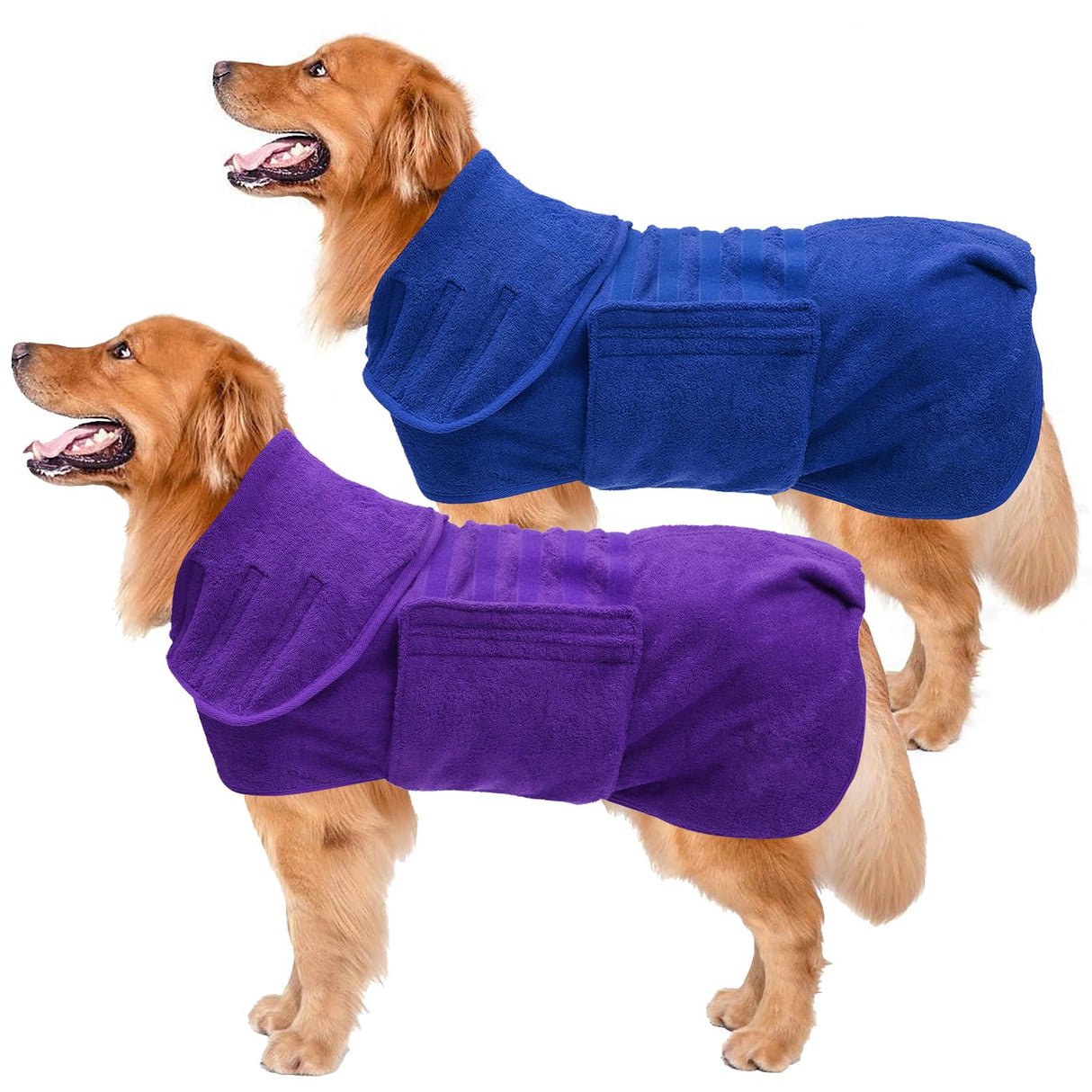 Geyecete 2 Pack Dog Drying Coat Dry Fast Dog Bag Dog Bathrobe Towel,Microfibre Fast Drying Super Absorbent Pet Dog Cat Bath Robe Towel Blue/Purple-XL