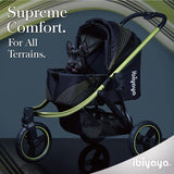ibiyaya The Beast Pet Jogging Stroller for All Terrains, 3-Wheel Dog Carrier with Double Breaks, Zipperless Large Stroller for Running & Hiking, Multiple Small Dogs, Medium Dogs, or Cats (Jet Black)