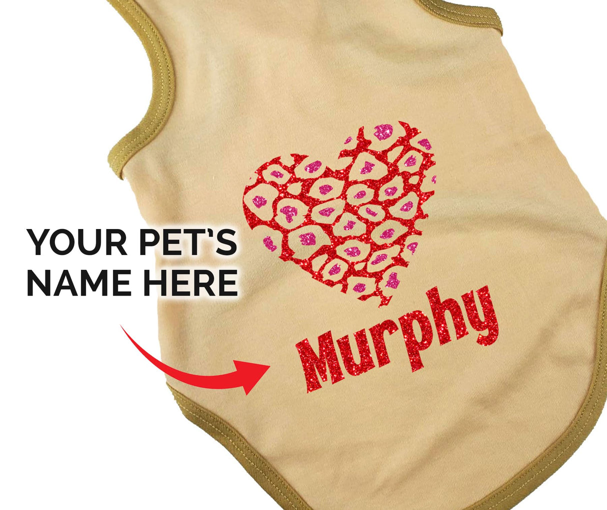 Personalized Valentine's Day Dog Shirt, Glitter Leopard Heart Dog Shirt, Valentine's Day Outfit for Dogs, Personalized Dog Shirt, Clothes for Pets (Vintage Vanilla Shirt, S 7-10 lbs)