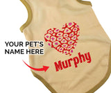 Personalized Valentine's Day Dog Shirt, Glitter Leopard Heart Dog Shirt, Valentine's Day Outfit for Dogs, Personalized Dog Shirt, Clothes for Pets (Vintage Vanilla Shirt, S 7-10 lbs)