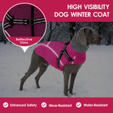 AOFITEE Dog Winter Coat, Waterproof Dog Jacket with Harness Built in, Warm Fleece Dogs Coats for Medium Dogs, Reflective Cozy Thermal Pet Puffer Jacket Snowsuit with Zipper & Furry Collar, Pink M