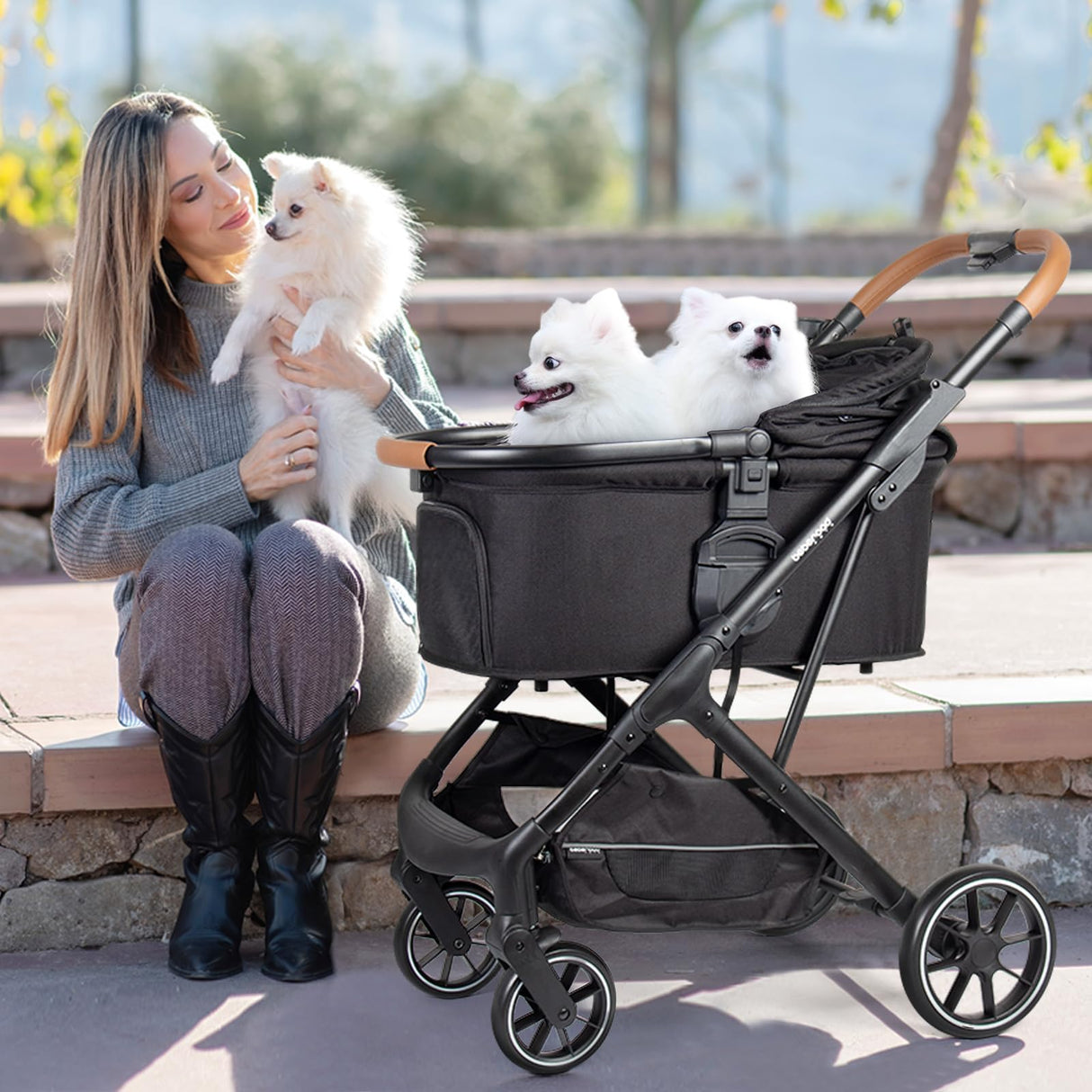 Beberoad Pets T6 Luxury Pet Stroller for Medium Dogs Up to 66lbs or 2 Small Pets – 3-in-1 Dog & Cat Stroller with Removable Carrier, Foldable & Lightweight (Black)
