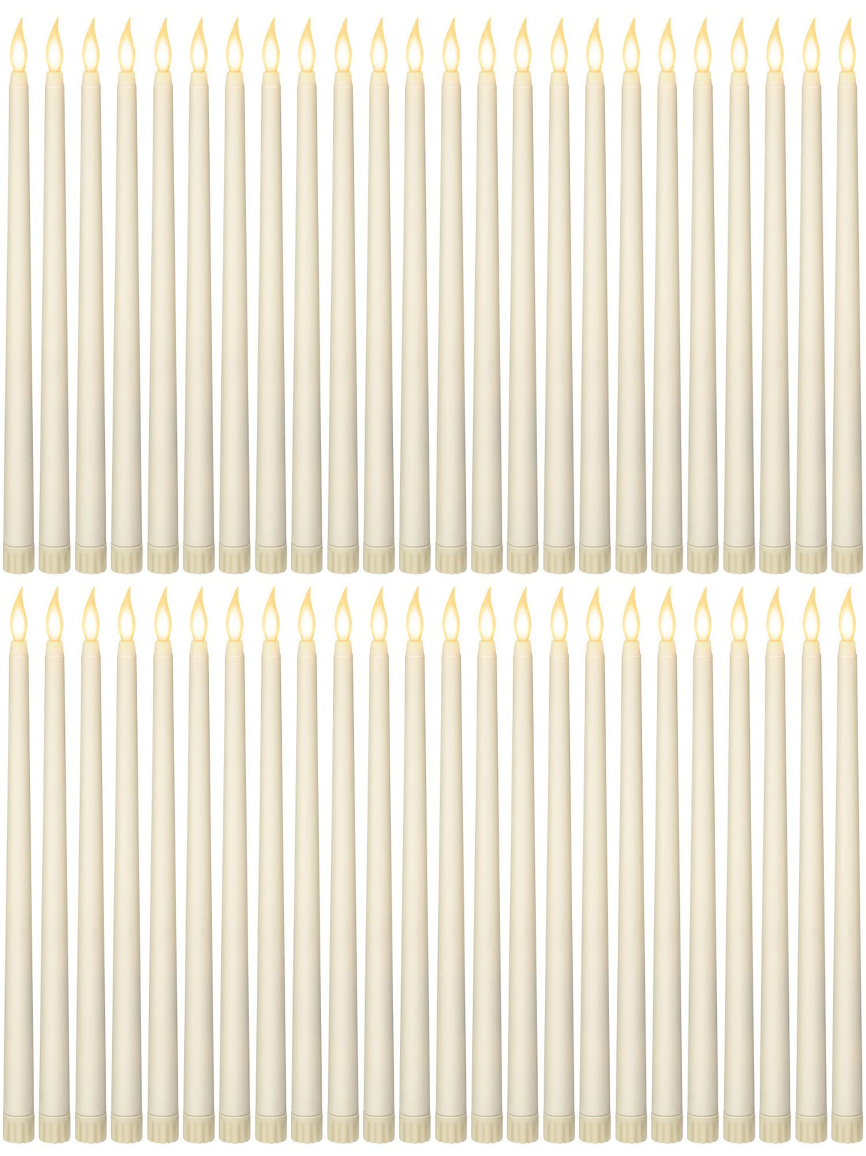 Funtery 48 Pcs Flameless LED Taper Candles Fake Candles Battery Operated Candles Bulk 11 Inch Flickering Taper Candles LED Tall Candles for Christmas Valentine's Day Church Wedding(Ivory)