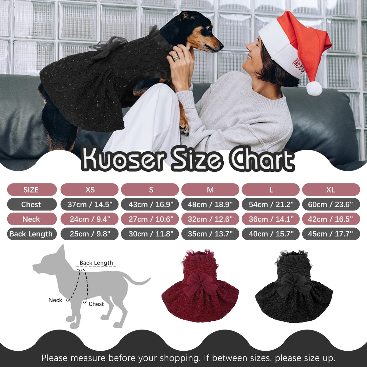 Kuoser Dog Dress, Cute Dog Dresses for Medium Dogs Girl Elegant Puppy Tutu with Bow-Knot, Doggie Princess Costume Pet Outfit for Birthday Party Christmas Halloween Wedding, Black M