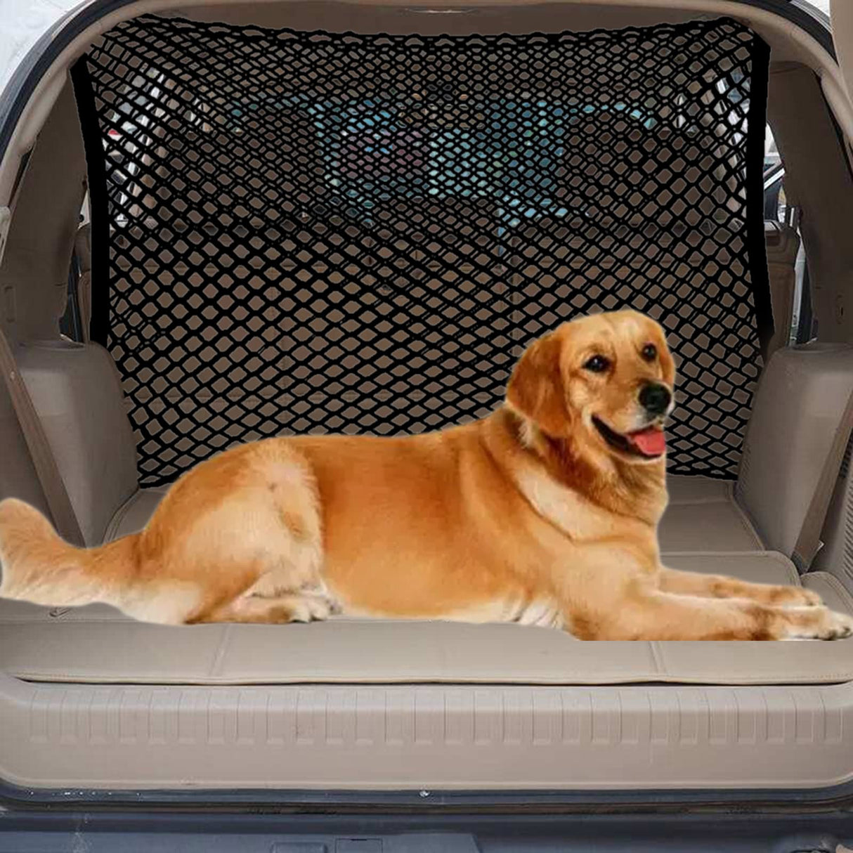 Car Dog Barrier Net, Hook Up Elastic Envelope Luggage Net (47.24" x 33.85") Dual Layer Safety Net for Pet Dog Vehicle Universal Mesh Barrier Guard Blocks Access to Car Front Seats Organiser Bag
