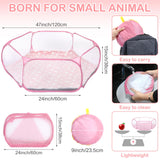 VitalCozy Hamster Playpen with Mat Small Animal Cage Tent Breathable Transparent Guinea Pig Playpen Waterproof Portable Yard Fence Mat Foldable Exercise Playpen Outdoor Indoor (Pink,Star)