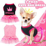 2-Pack Dog Dresses Cute Princess Dog Dress with Rhinestones Mesh Tutu Pet Outfit Puppy Clothes for Small Dog Girls Chihuahua Yorkie,Pink Black,Small
