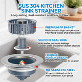 2 Pack Sink Drain Strainer, Sink Stopper, 3 in 1 Stainless Steel Kitchen Sink Drain Strainer with Anti-Clogging Basket, Fit US Standard 3-1/2 Inch Drain Hole