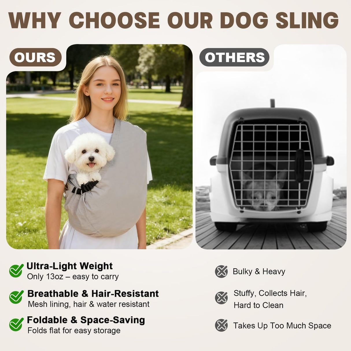 Pawfun Dog Carrier Sling for Small Dogs Cats- Hands Free Pet Sling Carrier with Mesh Lining Pocket & Safety Hook, Adjustable Cat Dog Front Carrier for Travel, Daily Walk, Outdoor,Grey L
