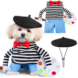 Dansydaisy Halloween Dog Costume Funny French Artist Dog Costume with Hat Painter Pet Clothes T-Shirt Jeans Beanie Beret Ties for Halloween Cosplay Brithday Party(S)