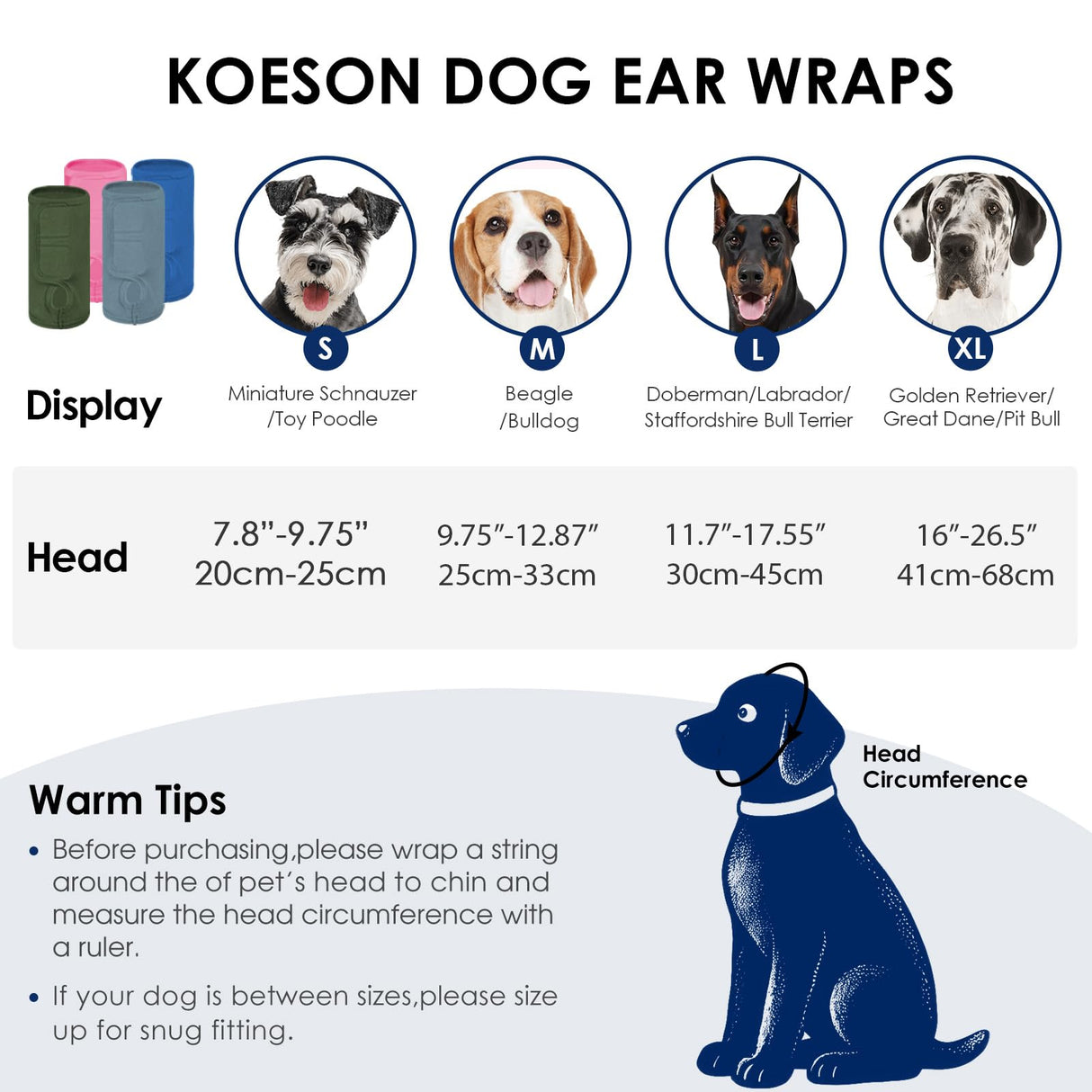 KOESON Dog Calming Hoodie, Soft No Shake Ear Wraps for Dogs, Adjustable Dog Ear Muffs Noise Protecion, Head & Neck Covers for Dogs for Thunder, Firework, Grooming, Separation Anxiety, Hematoma