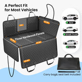 REEVAA 2.0 Hard Bottom Back Seat Extender for Heavy-Duty Dogs, Dog Car Seat Cover with Cushion Sponge, Waterproof Dog Hammock with Mesh Window for Car, Universal Fits for SUV/Small Truck, L, Black