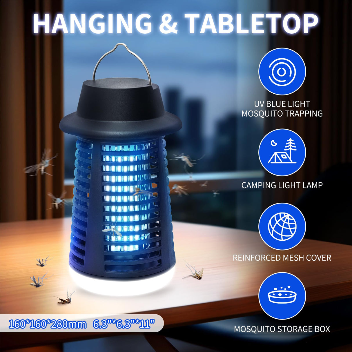 Swift Catch Bug Zapper Outdoor, Mosquito Zapper 2 in 1 with LED Night Light, Odorless and Physical Mosquito Killer, 4000V Electric Fly Zapper for Outside, Patio, Backyard, Garden