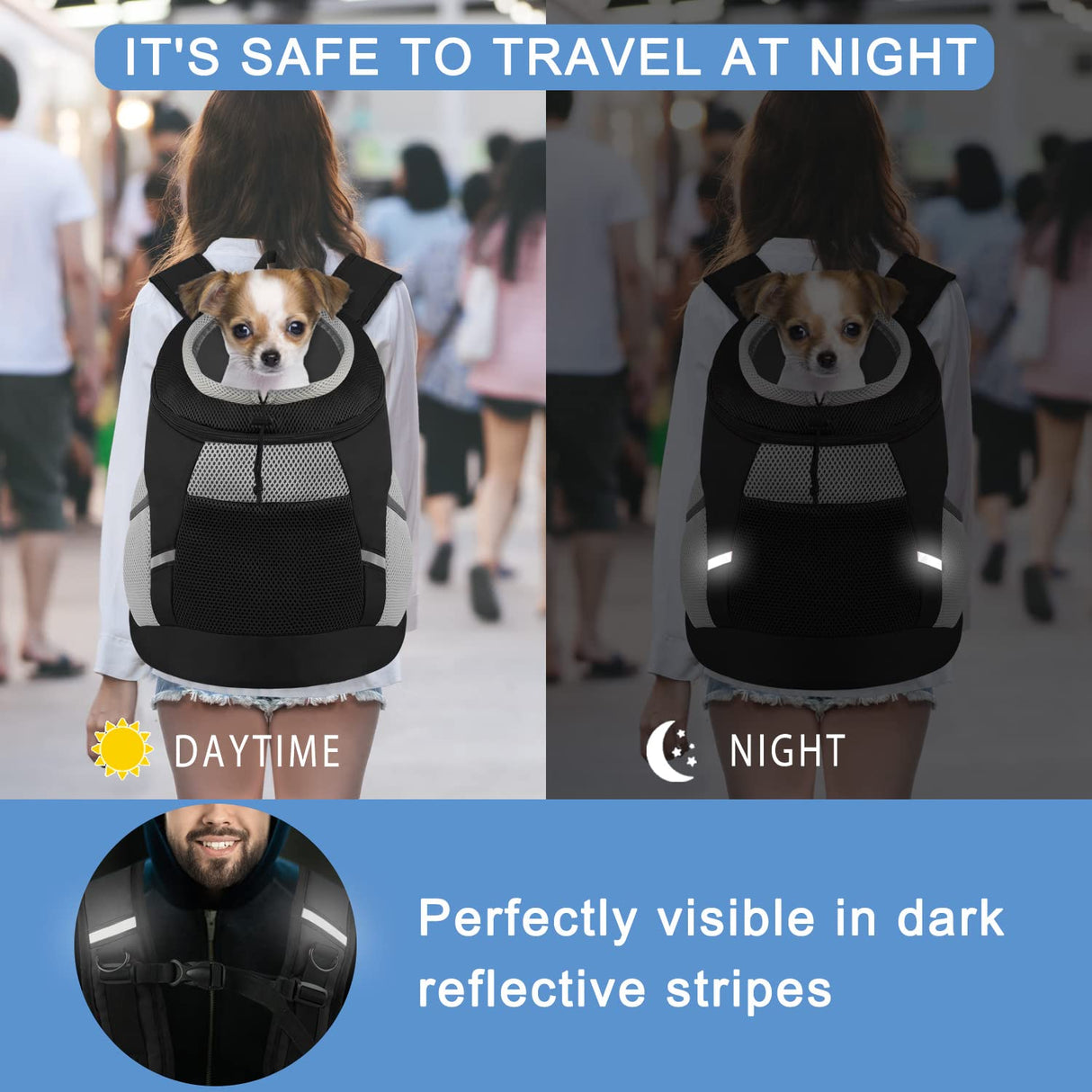 Dog Carrier Backpack Pet Puppy Carrier Front Pack Breathable Head Out Design with Reflective Safe Dog Backpack Carrier for Small Medium Dogs Cats Rabbits