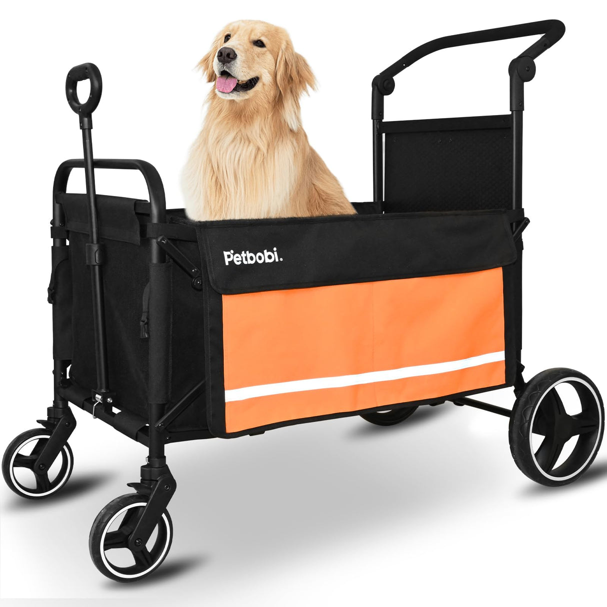 Petbobi Dog Wagon Stroller for Large & Medium Dogs - 2-in-1 Push-Pull Pet Stroller with Ramp, Foldable All Terrain Wagon Cart, One-Step Brake, Suitable for Outdoor Walks & Camping, Orange