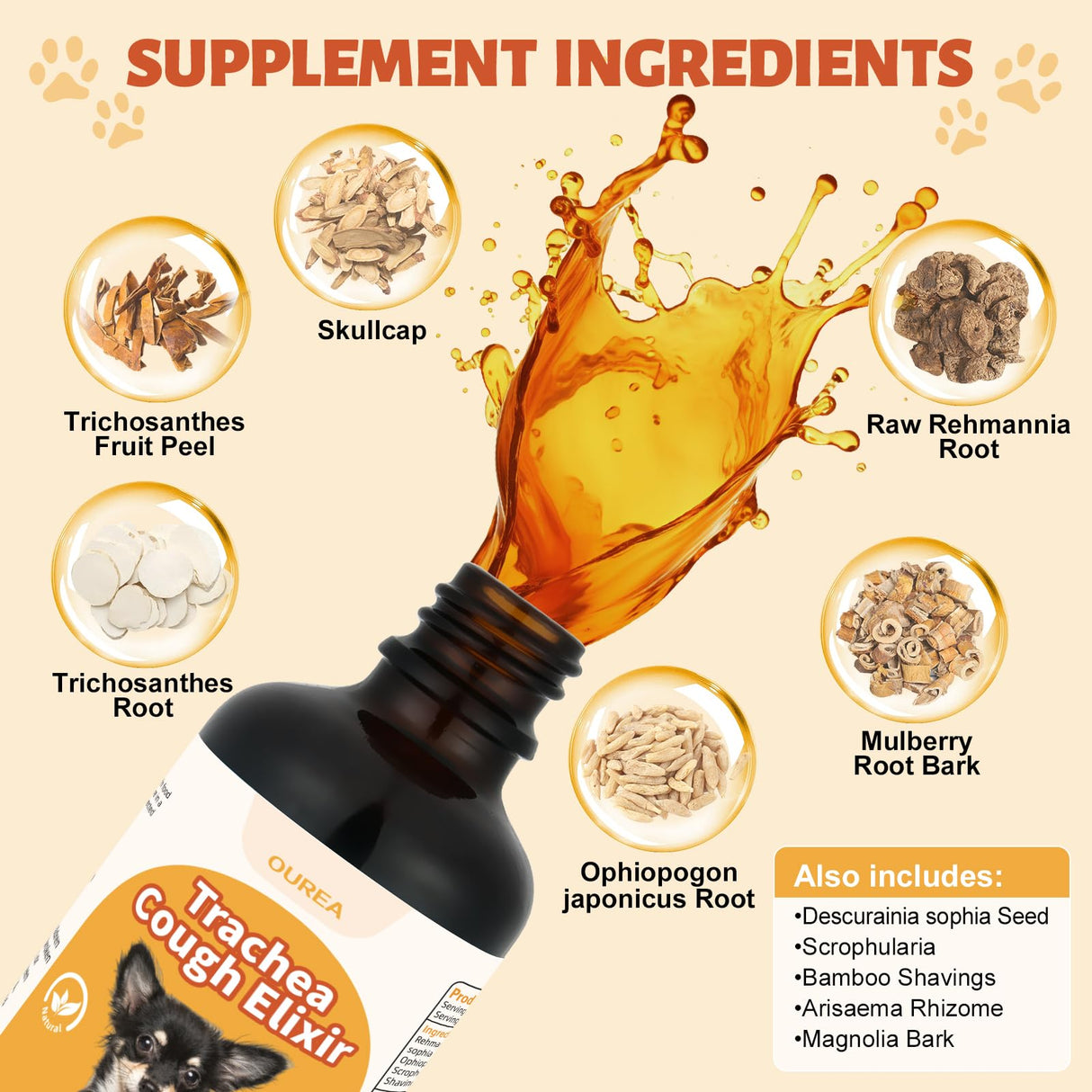 Ourea Collapsed Trachea Treatment for Dogs, Dog Cough Treatment, Trachea Cough Elixir, Natural Herbs Help Dogs Breathe Smoothly and Support Tracheal & Respiratory Health (2 fl oz)