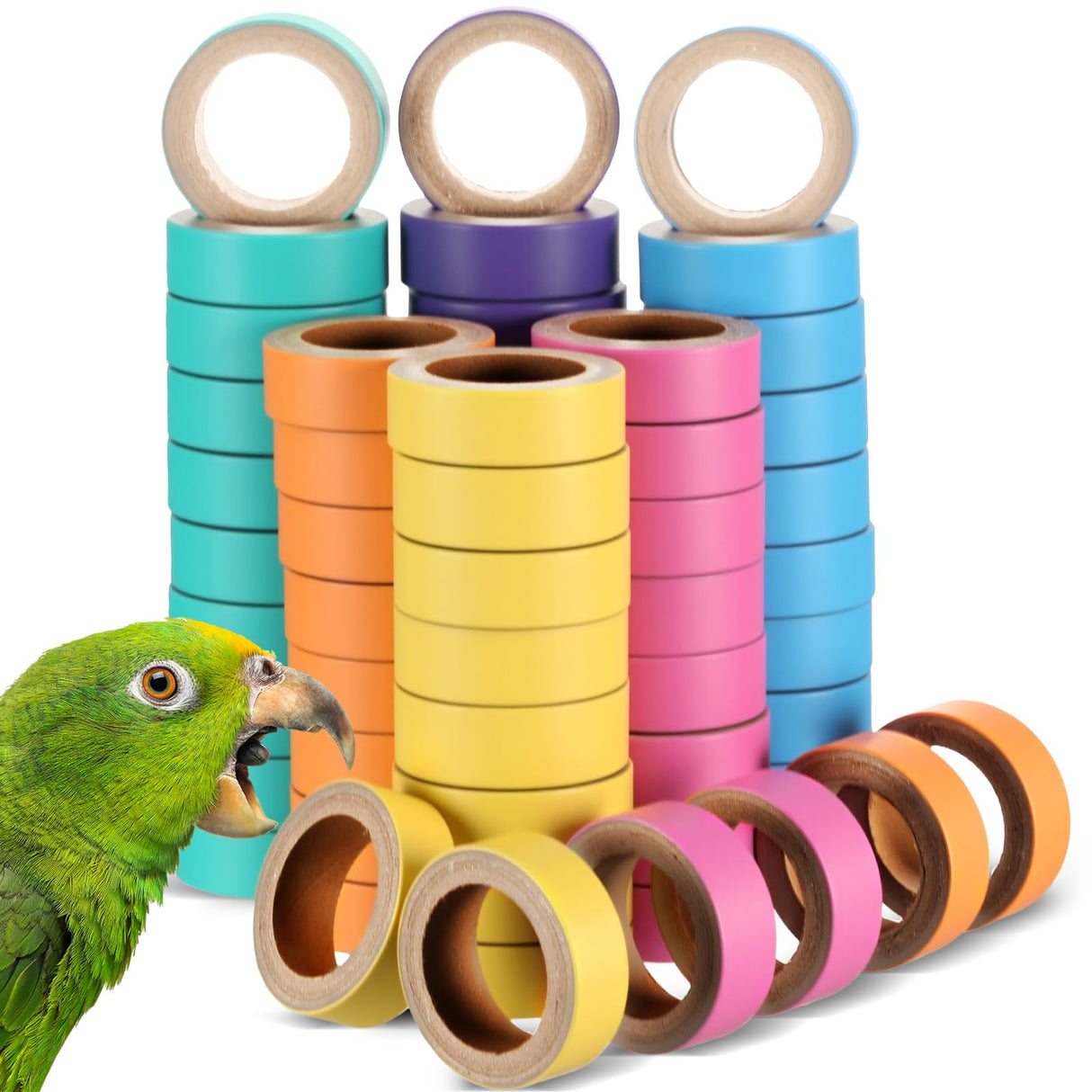 Skyygemm 60 Pcs Fatty Bagels Bird Toys Bulk for Parrots Durable Cardboard Chewing Shredding Foraging Foot for Medium & Large Parrot Mini Macaws African Greys Cockatoos Eclectus Senegal