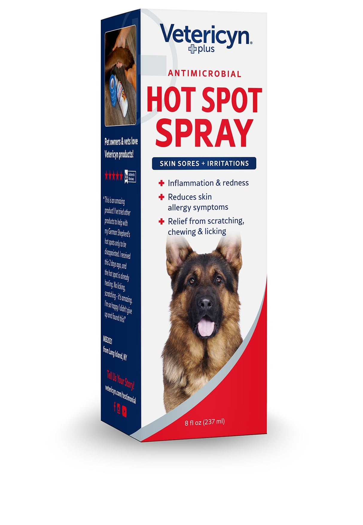 Vetericyn Plus Hot Spot Spray for Dogs Skin Sores and Irritations | Itch Relief for Dogs and Prevents Chewing and Licking at Skin, Safe for All Animals. 8 Ounces