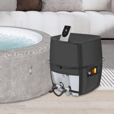 Hot Tub Spa Heater Pump Cover,Waterproof 600D Oxford Fabric Aluminum Film Insulated Cover,Inflatable Hot Tub Spa Heater Pump,Easy Installation with Zipper and Adhesive Straps,Black,Square
