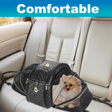 NewEle Dog Purse Carrier for Small Dogs, 2-Side Expandable Small Dog Carrier, Holds Up to 10lbs PU leather Pet Carrier, Cat Carrier, Airline Approved Puppy Purse Carrier for Travel (Black, Small Size)