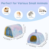 Avont 2 Pack Guinea Pig Hideout Bed and Tunnel Toys Set with Curtain, Washable Soft Plush Bunny Hideaway House Tube Cage Accessories for Small Animal Pet, Rabbits Chinchilla Hamster Ferret Rat -Blue