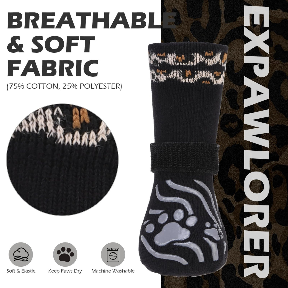 EXPAWLORER Dog Socks for Hot Pavement to Prevent Licking Paws, Anti Slip Doggie Grippy Booties Shoes for Hardwood Floors, Boots & Paw Protectors for Small Medium Large Senior Dogs Black XL