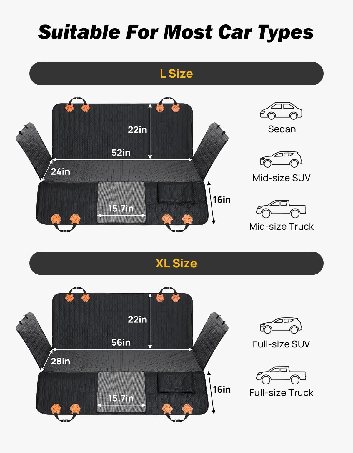 JOYTUTUS Back Seat Extender for Dogs, PU Leather Dog Car Seat Cover for Back Seat with Hard Bottom, Dog Hammock with Mesh Window, Dog Car Seat Cover for Sedans SUVs Small Trucks, Holds 440 lbs