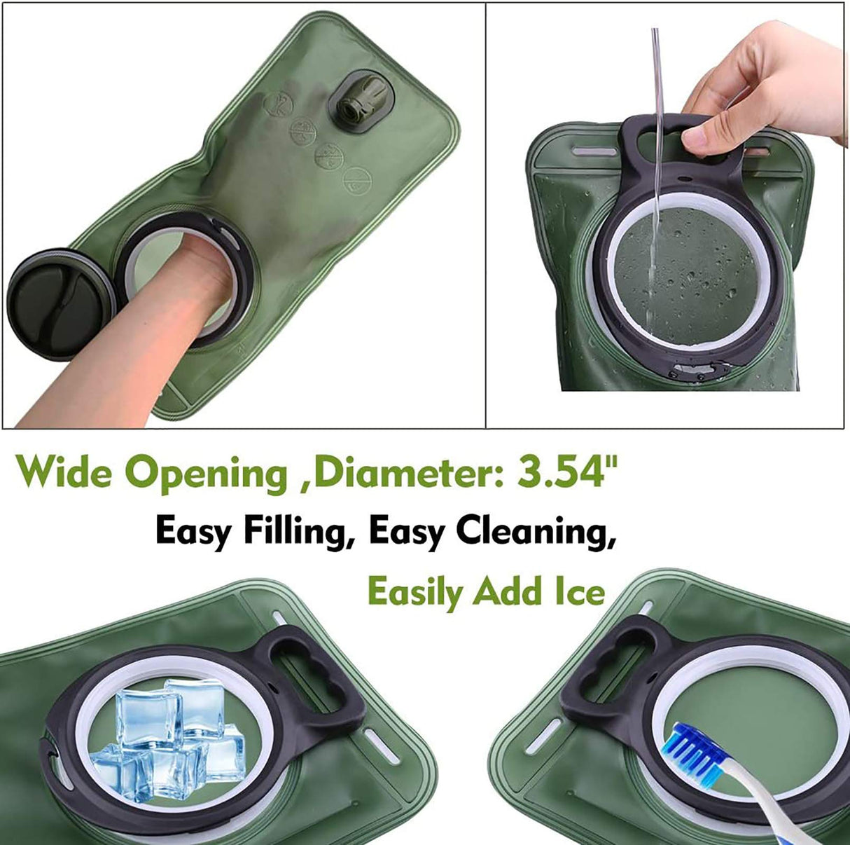 Hydration Bladder, 2L Water Bladder for Hiking Backpack, BPA-Free Leak Proof Water Reservoir Storage Bag, Hydration Pack Replacement for Camping Cycling Running, Military Green