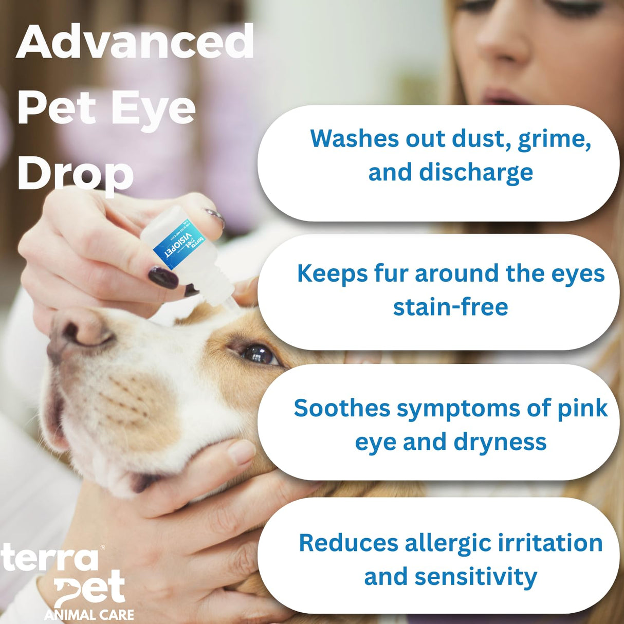 TERRAPET Visiopet Pet Eye Drops - Eye Drops for Dogs and Cats Vet-Recommended Dog Eye Infection Treatment to Soothe Infection Allergy,Relieve Dry Eyes Pink Eyes, Pet Tear Stain Cleaner 1/8 oz /5 ml