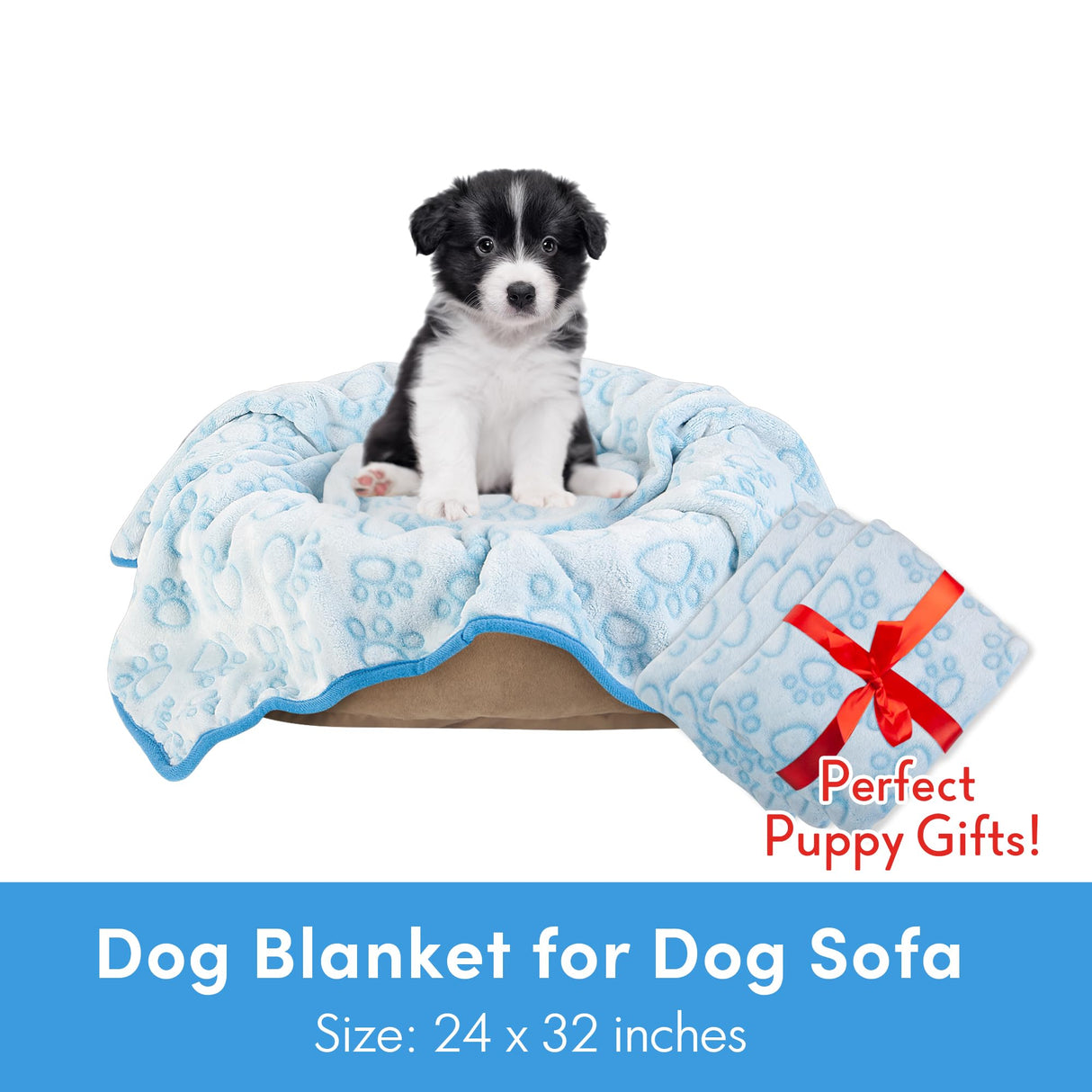 Stuffed 3pcs Premium Soft Dog Blankets for Small Dogs, Cat Blanket Calming Washable for Bed Couch Crate Protection Cover, Dog Puppy Kitten Essentials Christmas Dog Gifts, 24 * 32 inche, Blue