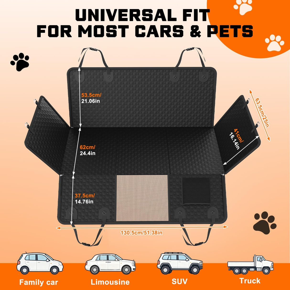 PAWYAGE Back Seat Extender for Dogs with Hard Bottom & Mesh Window, Waterproof Dog Car Seat Cover for Back Seat, Cat-Scratch Resistant Fabric, Extra Comfortable Dog Hammock for Car SUV and Trucks