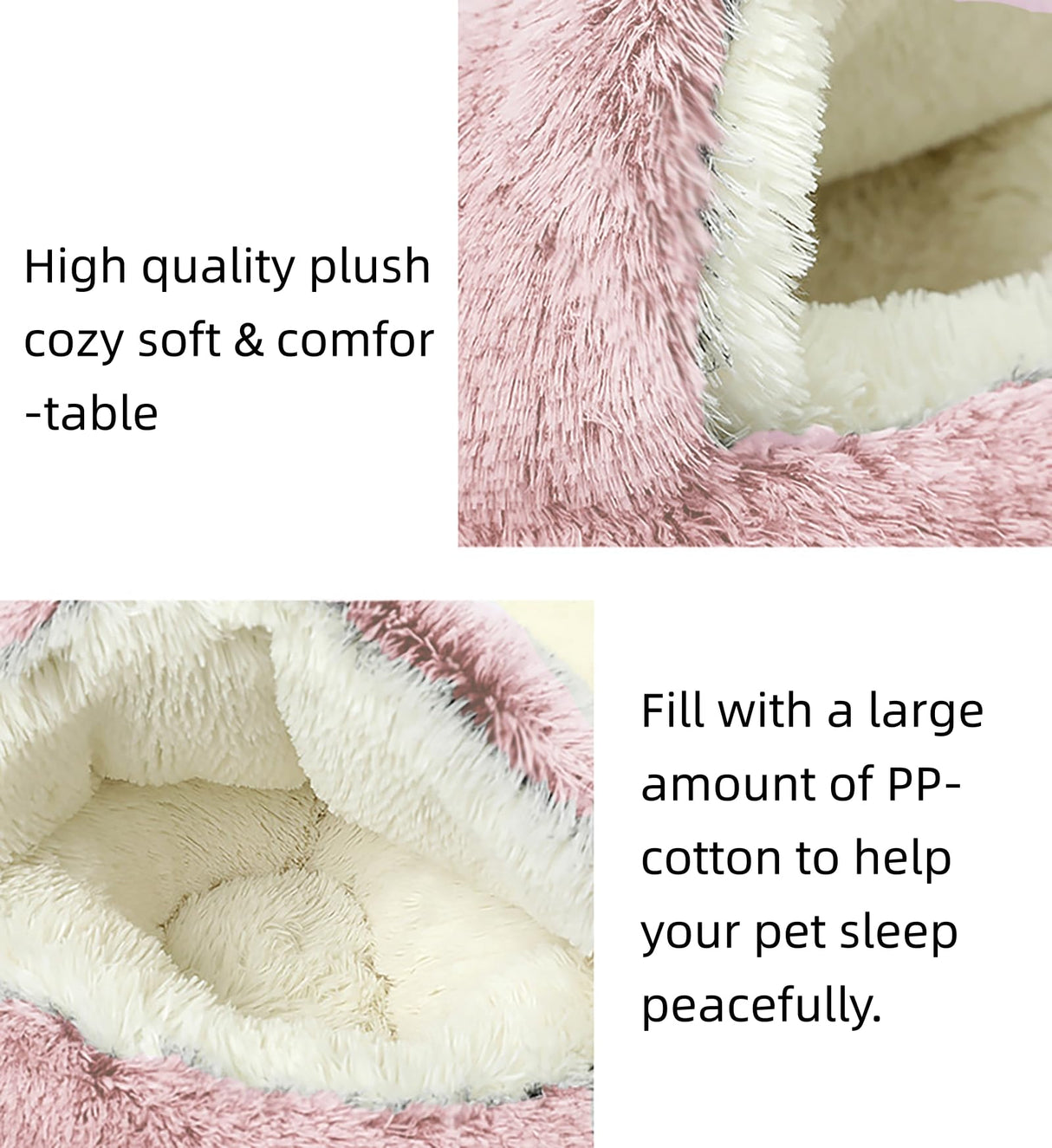 NTUQCAW Dog Cave Bed for Small Dogs Cats Pets, Anti Anxiety Calming Plush Dog Beds, Fluffy Covered Hooded Cozy Burrow Puppy Beds, Anti-Slip Bottom Washable Pet Sleeping Bag (20" D, Pink)