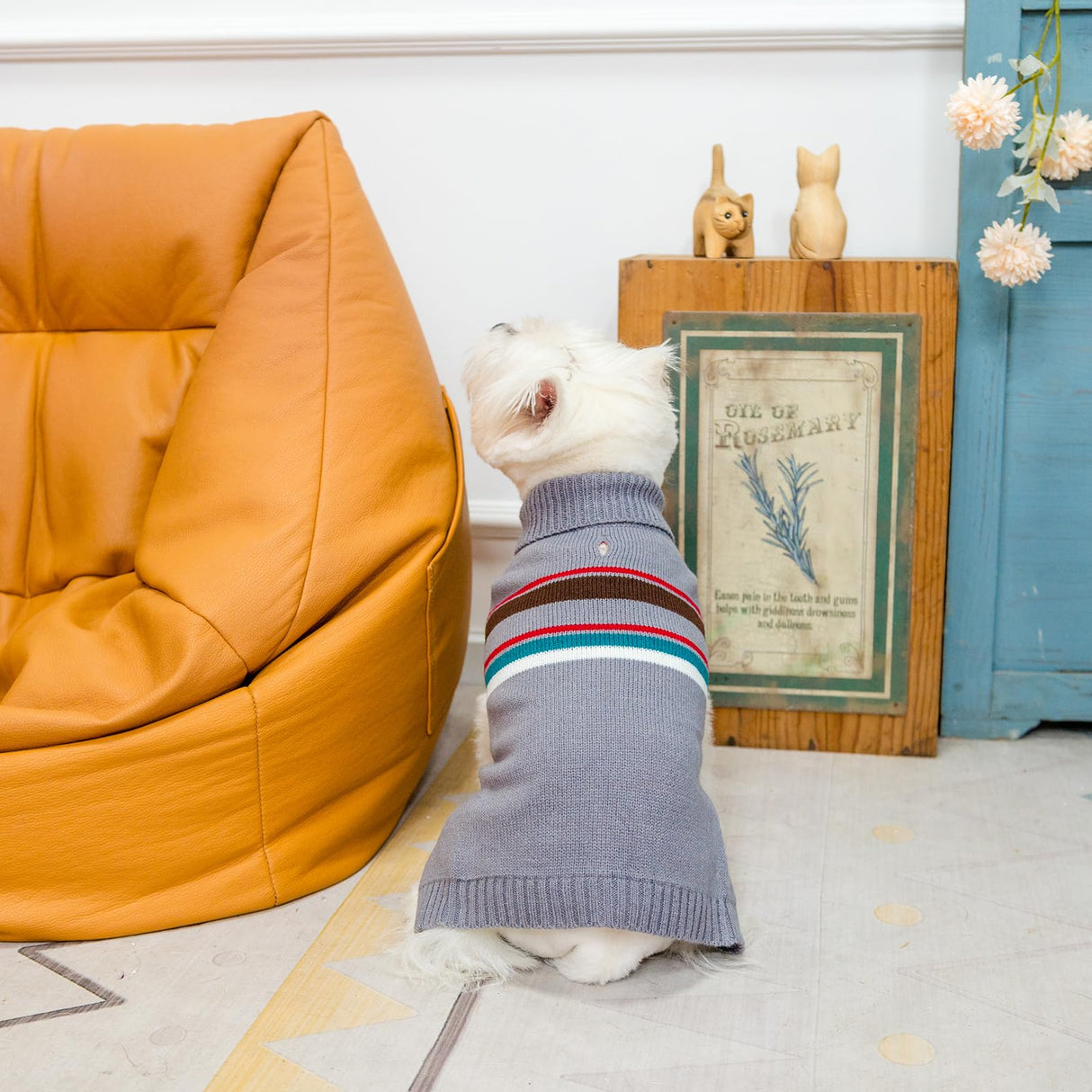 PAWCHIE Dog Sweater - Warm Coat Turtleneck, Stretchy Knitted Dog Outfit with Leash Hole, Grey S - Small to Large Doggy Puppy Cat