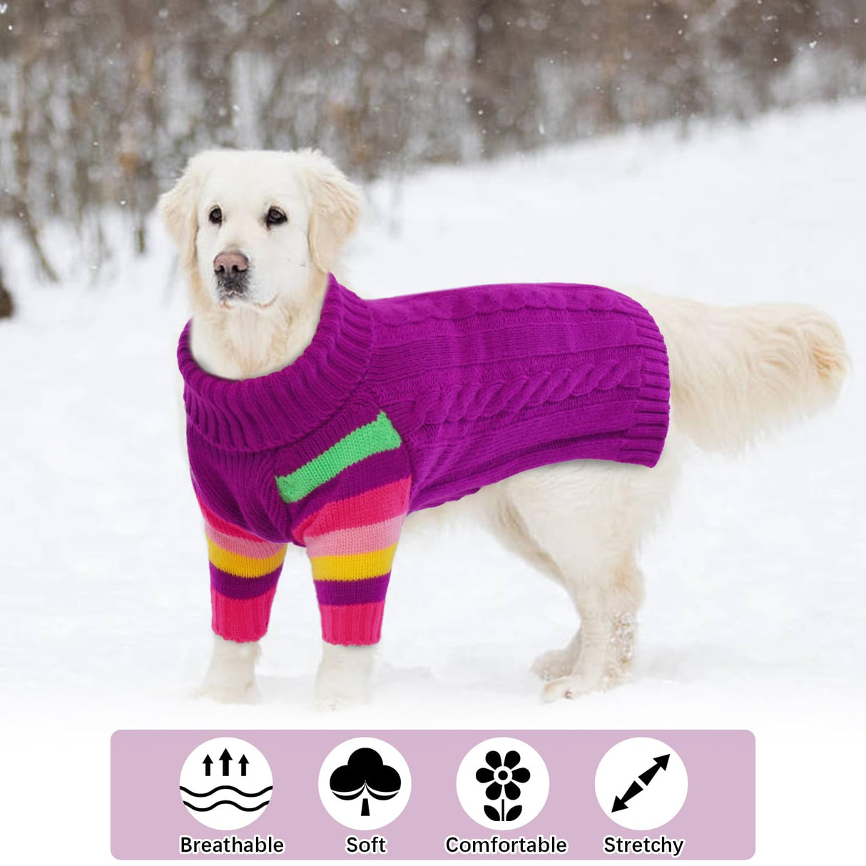 OUOBOB Dog Sweater Thick, Sweaters for Large Size Dogs Comfy, Stretchy Pullover Dog Sweater for Large Doggie, Christmas Dogs Sweaters Unisex, Warm Pet Knitwear Boston Terrier, Frenchie (Purple L)