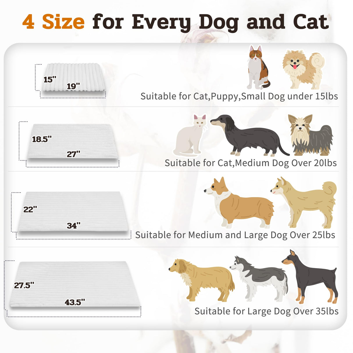 NWK Pack of 4 Fluffy Self Warming Cat Mat, Cat Blanket, Thermal Dog Mat, Washable, Non-Slip Bottom for Sofa & Crate & Kennel & Car Seat (Creamy White, Large (34'' X 22'' X 0.7''))