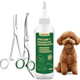 EcoStylife Dog Ear Hair Removal Kit – Upgraded Ear Powder, Round Tip Grooming Scissors & Hemostats for Gentle Hair Plucking, Prevention for Poodles, Schnauzers